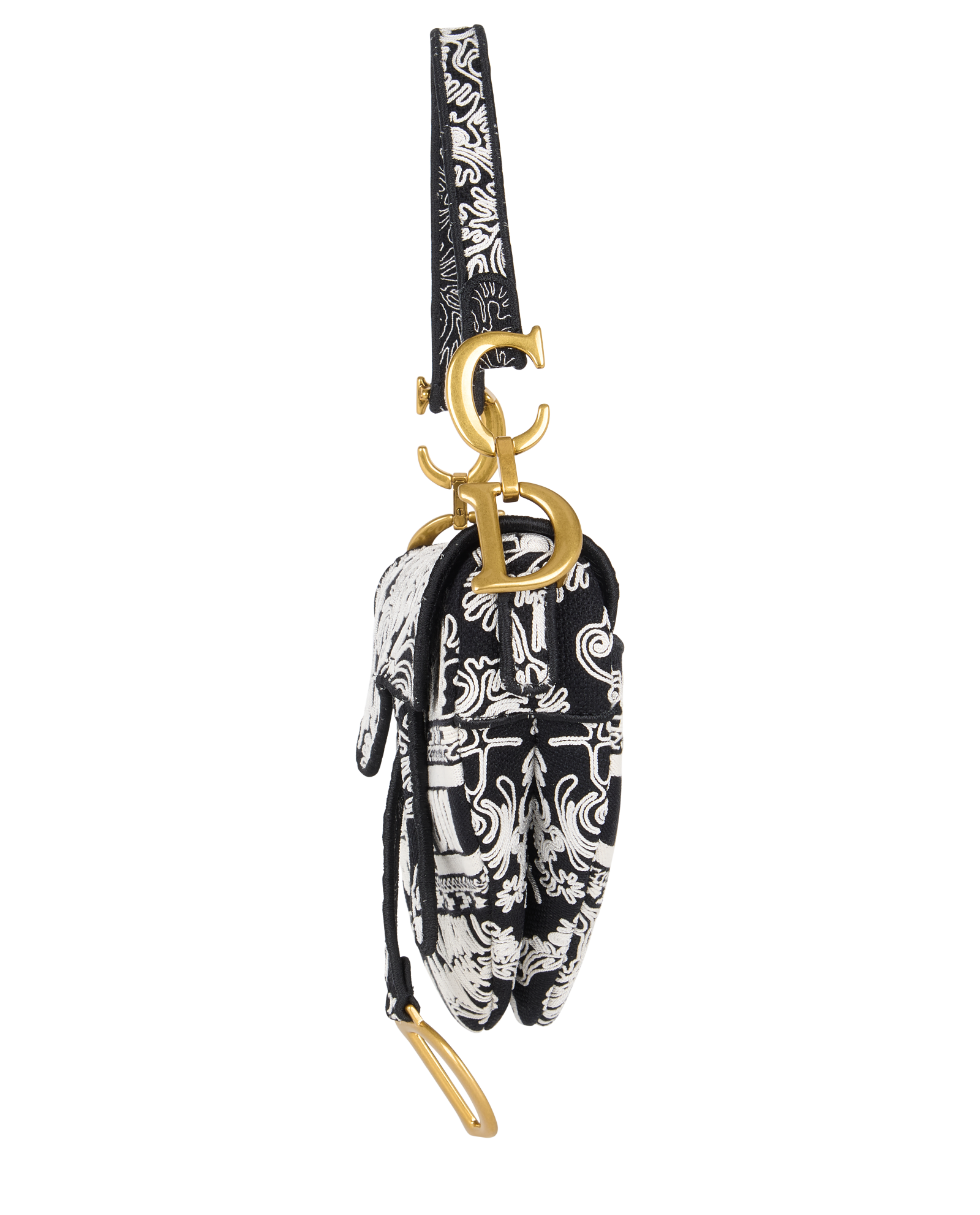 Embroidered Saddle Bag, &pound;1,800, Handbags, Black/White, Canvas, Bottom view